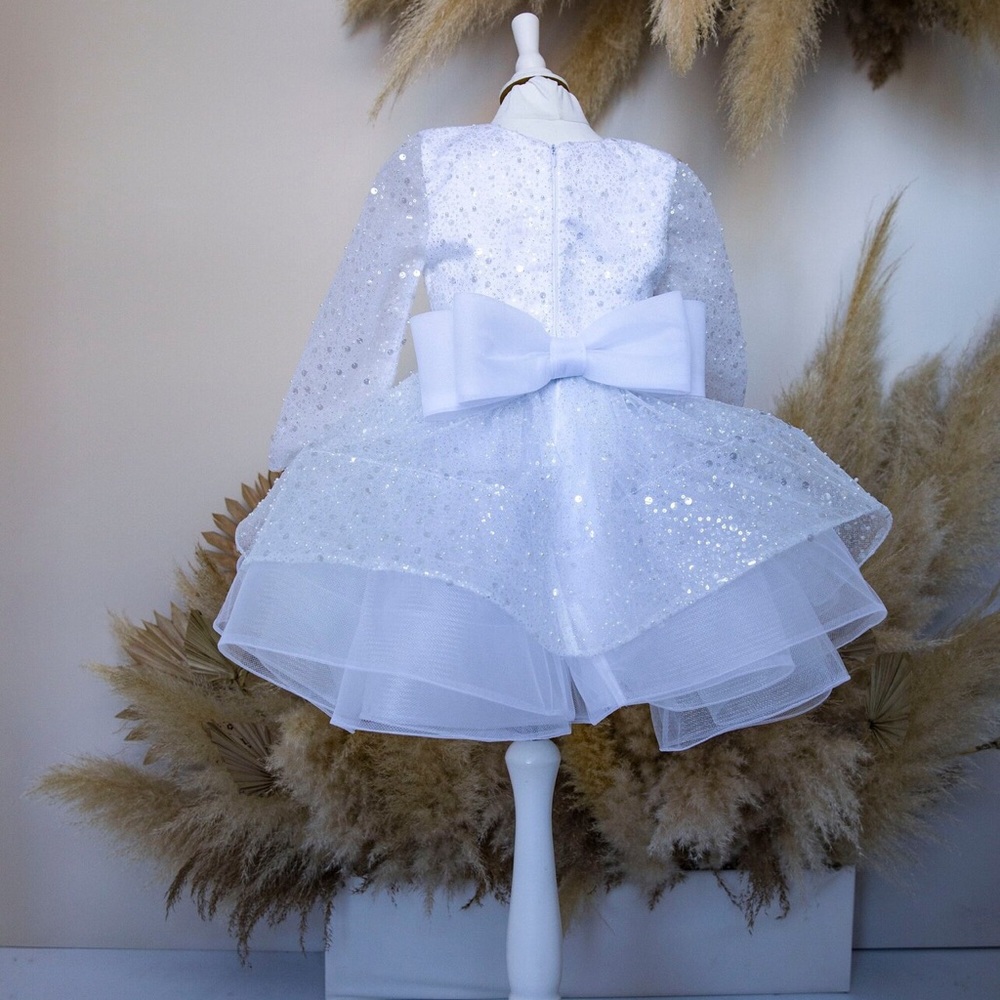 White Sparkle Rhinestones Dress For Girl